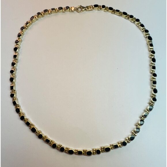 Estate Sterling Silver 925 Black Enamel Fancy Link Choker Necklace 16" 31.2g - Picture 1 of 7